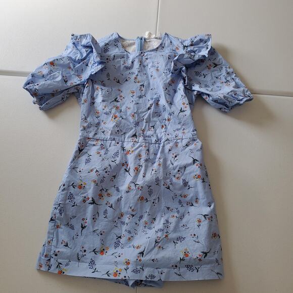 Hyacinth House Romper Womens XS Blue Puff Sleeve Floral Ruffle Cottagecore - Picture 1 of 9